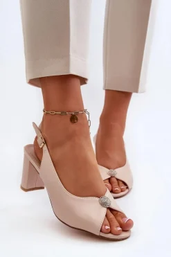 Evento Sandały Na Słupku|Sandały Na Obcasie*Eleganckie Sandały Na Słupku Z Ozdobą Beżowe Trasea Beżowy