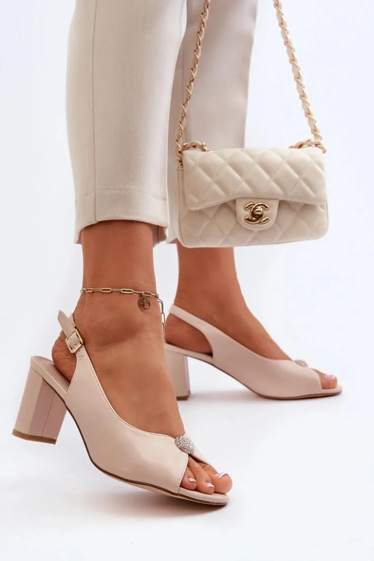 Evento Sandały Na Słupku|Sandały Na Obcasie*Eleganckie Sandały Na Słupku Z Ozdobą Beżowe Trasea Beżowy