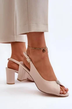 Evento Sandały Na Słupku|Sandały Na Obcasie*Eleganckie Sandały Na Słupku Z Ozdobą Beżowe Trasea Beżowy