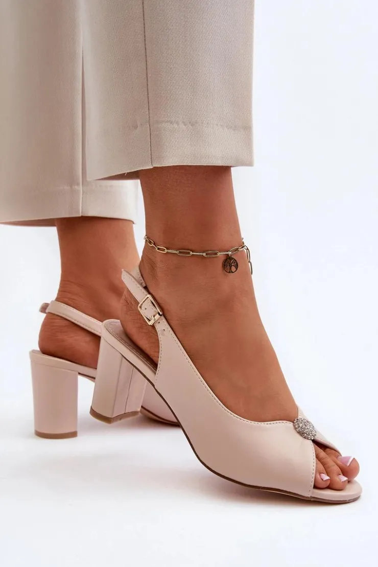 Evento Sandały Na Słupku|Sandały Na Obcasie*Eleganckie Sandały Na Słupku Z Ozdobą Beżowe Trasea Beżowy