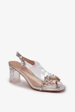 Damskie Damskie buty S.Barski Eleganckie Sandały Na Słupku Z Ozdobami Srebrne D&A MR38-444