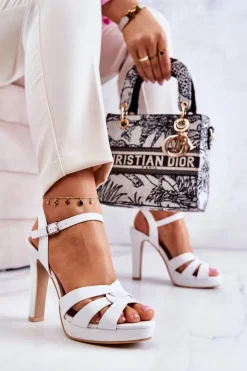 Damskie Boto Eleganckie Sandały Na Słupku Białe Anastasia
