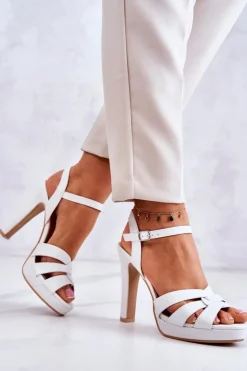 Damskie Boto Eleganckie Sandały Na Słupku Białe Anastasia