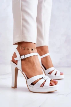 Damskie Boto Eleganckie Sandały Na Słupku Białe Anastasia