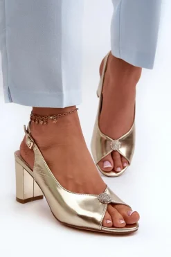 Evento Sandały Na Obcasie*Eleganckie Sandały Na Słupku Z Ozdobą Złote Trasea