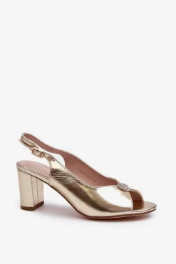 Evento Sandały Na Obcasie*Eleganckie Sandały Na Słupku Z Ozdobą Złote Trasea