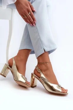 Evento Sandały Na Obcasie*Eleganckie Sandały Na Słupku Z Ozdobą Złote Trasea