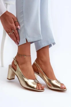 Evento Sandały Na Obcasie*Eleganckie Sandały Na Słupku Z Ozdobą Złote Trasea