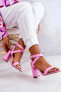 Damskie Boto Eleganckie Sandały Na Słupku Różowe Michele