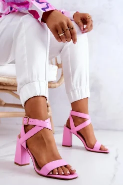 Damskie Boto Eleganckie Sandały Na Słupku Różowe Michele