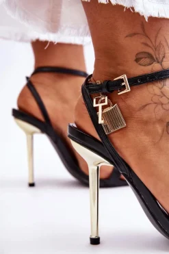 Clearance Boto Eleganckie Sandały Na Szpilce Z Ozdobami Czarne Zaria