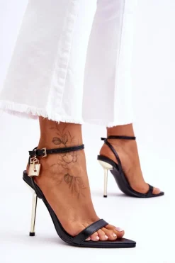 Clearance Boto Eleganckie Sandały Na Szpilce Z Ozdobami Czarne Zaria