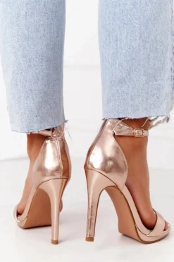 Boto Sandały Na Obcasie*Eleganckie Sandały Na Szpilce Różowe Złoto Glamour
