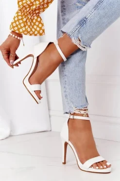 Damskie Boto Eleganckie Sandały Na Szpilce Białe Glamour