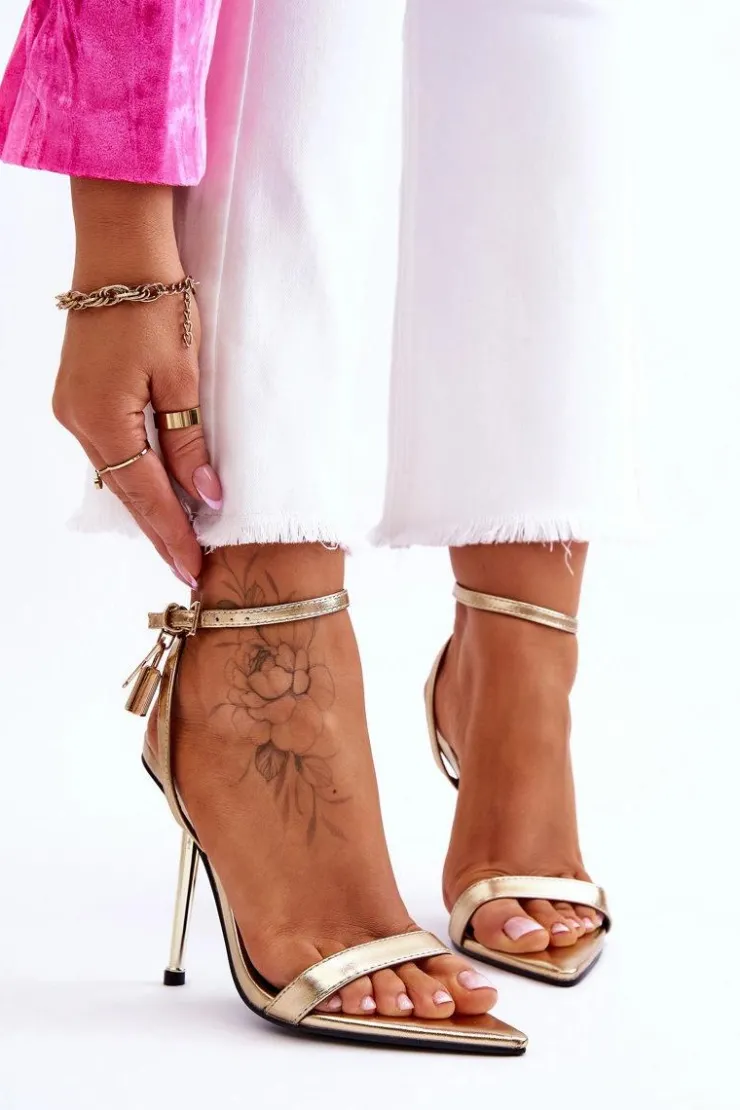 Damskie Boto Eleganckie Sandały Na Szpilce Z Ozdobami Złote Zaria