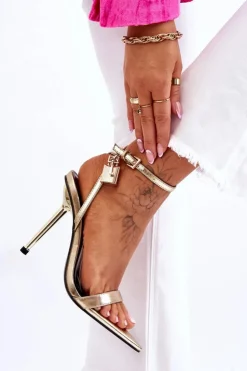 Damskie Boto Eleganckie Sandały Na Szpilce Z Ozdobami Złote Zaria