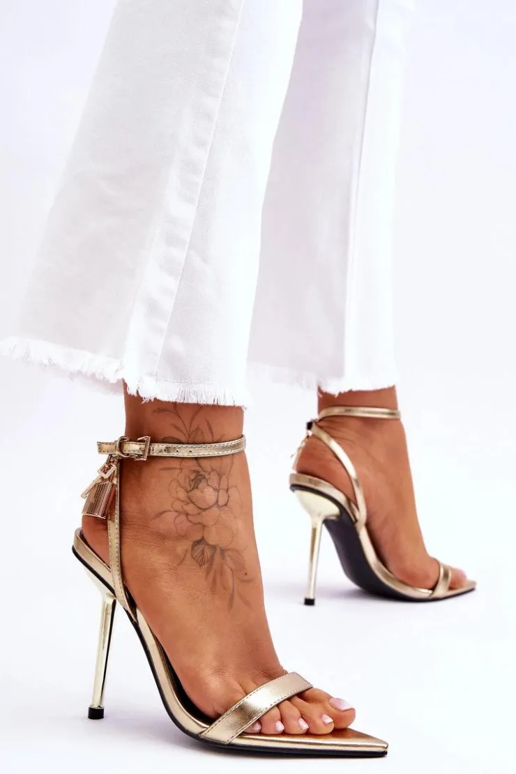 Damskie Boto Eleganckie Sandały Na Szpilce Z Ozdobami Złote Zaria
