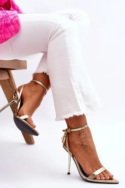 Damskie Boto Eleganckie Sandały Na Szpilce Z Ozdobami Złote Zaria