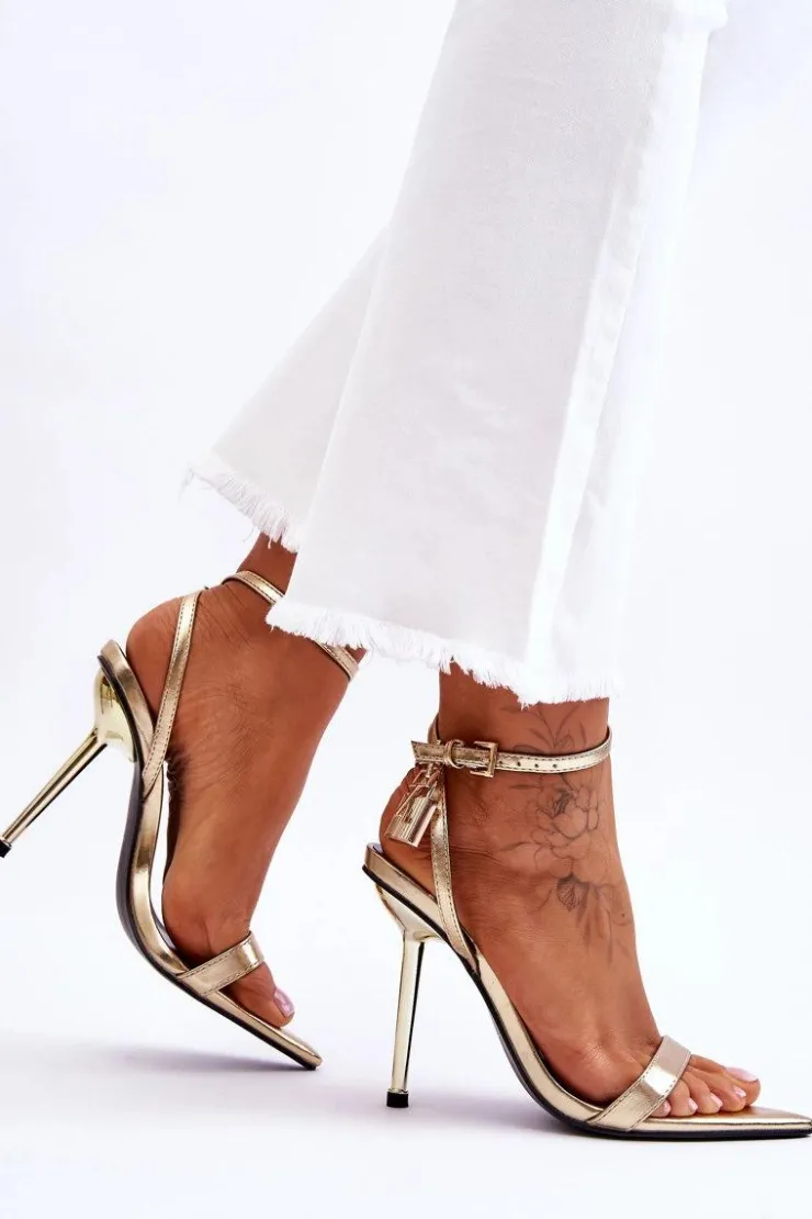 Damskie Boto Eleganckie Sandały Na Szpilce Z Ozdobami Złote Zaria