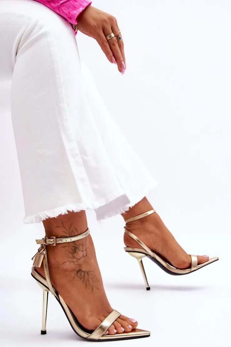 Damskie Boto Eleganckie Sandały Na Szpilce Z Ozdobami Złote Zaria