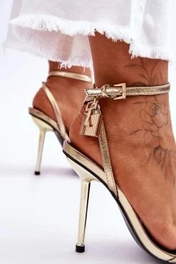 Damskie Boto Eleganckie Sandały Na Szpilce Z Ozdobami Złote Zaria