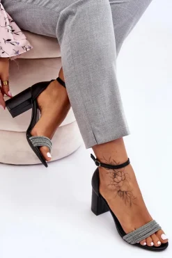 Boto Sandały Na Obcasie*Eleganckie Sandały Z Cyrkoniami Na Obcasie Czarne Laurene