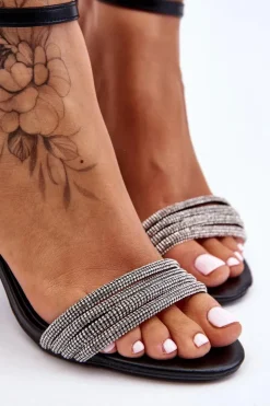 Boto Sandały Na Obcasie*Eleganckie Sandały Z Cyrkoniami Na Obcasie Czarne Laurene