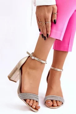 Boto Sandały Na Obcasie*Eleganckie Sandały Z Cyrkoniami Na Obcasie Złote Laurene