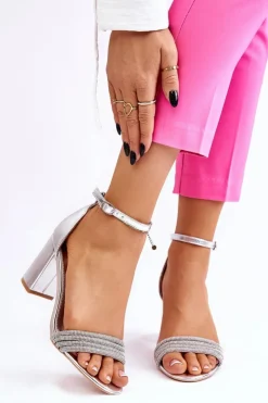 New Boto Eleganckie Sandały Z Cyrkoniami Na Obcasie Srebrne Laurene