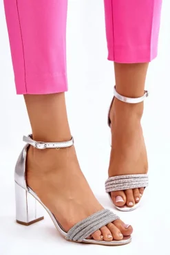 New Boto Eleganckie Sandały Z Cyrkoniami Na Obcasie Srebrne Laurene
