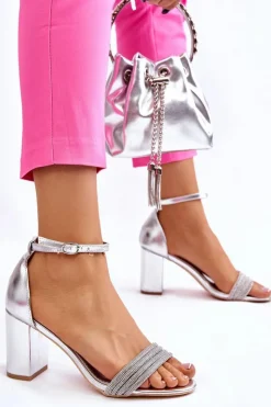 New Boto Eleganckie Sandały Z Cyrkoniami Na Obcasie Srebrne Laurene