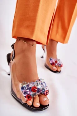 Damskie buty S.Barski Sandały Na Obcasie*Eleganckie Sandały Z Kryształami Czarne Lanette