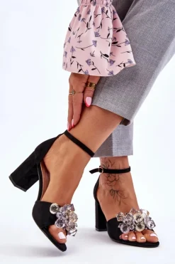 Boto Sandały Na Obcasie*Eleganckie Sandały Z Kryształami Na Obcasie Czarne Cameron