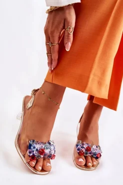 New Damskie buty S.Barski Eleganckie Sandały Z Kryształami Złote Lanette