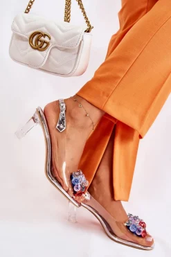 Damskie Damskie buty S.Barski Eleganckie Sandały Z Kryształami Srebrne Lanette