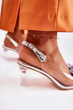 Damskie Damskie buty S.Barski Eleganckie Sandały Z Kryształami Srebrne Lanette