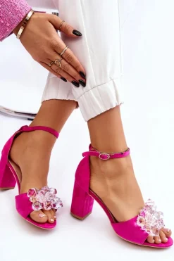 Damskie Boto Eleganckie Sandały Z Kryształami Na Obcasie Fuksja Cameron