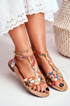 Damskie Boto Eleganckie Sandały Z Kwiatowym Wzorem Pomarańczowe Brooke