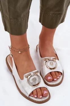Damskie Damskie buty S.Barski Eleganckie Sandały Z Ozdobą Na Płaskim Obcasie S.Barski KV51-003 Srebrne