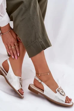 Damskie Damskie buty S.Barski Eleganckie Sandały Z Ozdobą Na Płaskim Obcasie S.Barski KV51-003 Srebrne