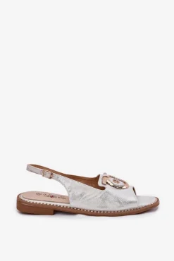 Damskie Damskie buty S.Barski Eleganckie Sandały Z Ozdobą Na Płaskim Obcasie S.Barski KV51-003 Srebrne