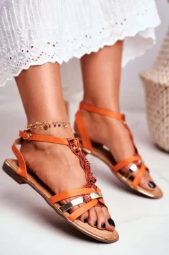 Boto Sandały Płaskie*Eleganckie Sandały Z Wężowym Wzorem Pomarańczowe Brooke