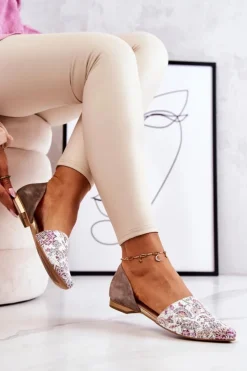 Online Laura Messi Eleganckie Skórzane Baleriny W Kwiaty 1110 Białe