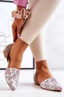 Online Laura Messi Eleganckie Skórzane Baleriny W Kwiaty 1110 Białe