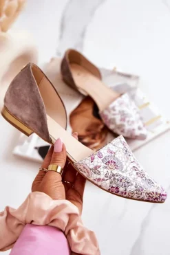 Online Laura Messi Eleganckie Skórzane Baleriny W Kwiaty 1110 Białe