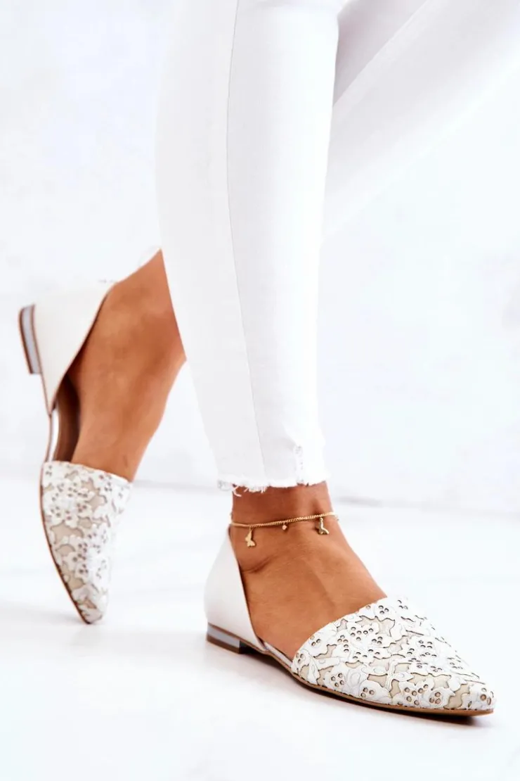 Clearance Laura Messi Eleganckie Skórzane Baleriny 1110 Beżowe