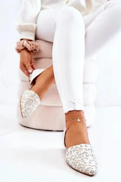 Clearance Laura Messi Eleganckie Skórzane Baleriny 1110 Beżowe