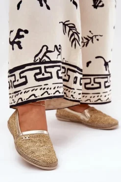 Clearance Zazoo Eleganckie Skórzane Espadryle Z Plecionką 10178 Beżowo-Złote Beżowy