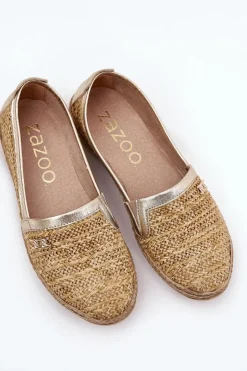 Clearance Zazoo Eleganckie Skórzane Espadryle Z Plecionką 10178 Beżowo-Złote Beżowy