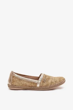 Clearance Zazoo Eleganckie Skórzane Espadryle Z Plecionką 10178 Beżowo-Złote Beżowy